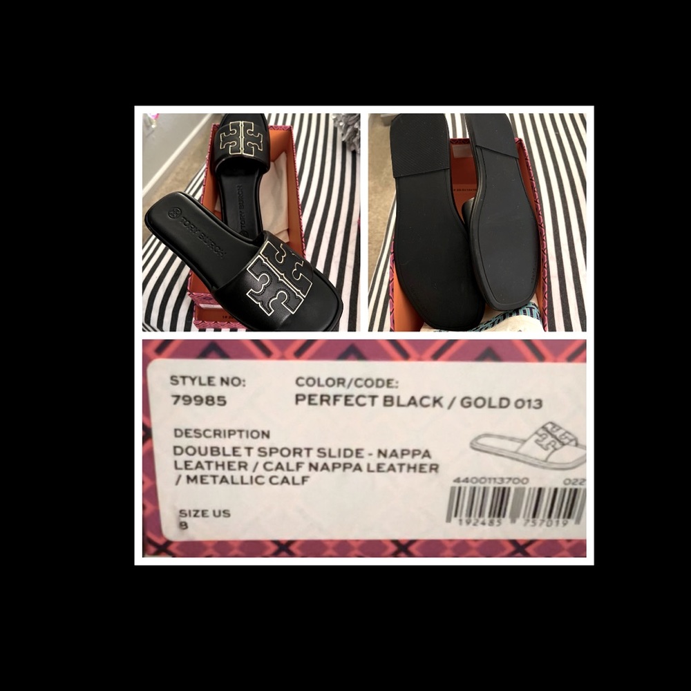 Tory Burch Double-T Padded Leather Slides